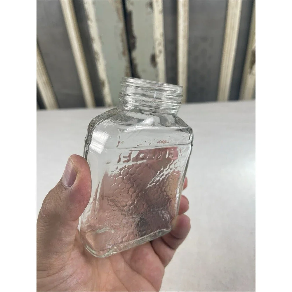Glass Jar LAKE SHORE Pure HONEY Honeycomb Embossed  * UNIQUE * With Lid!